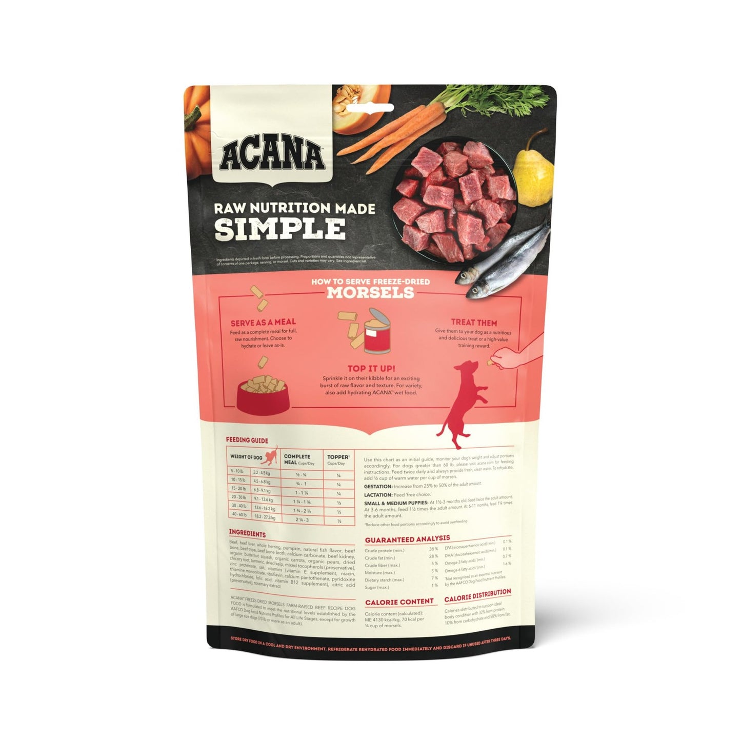ACANA Freeze Dried Dog Food Topper Farm Raised Beef 8 Oz Premium Quality