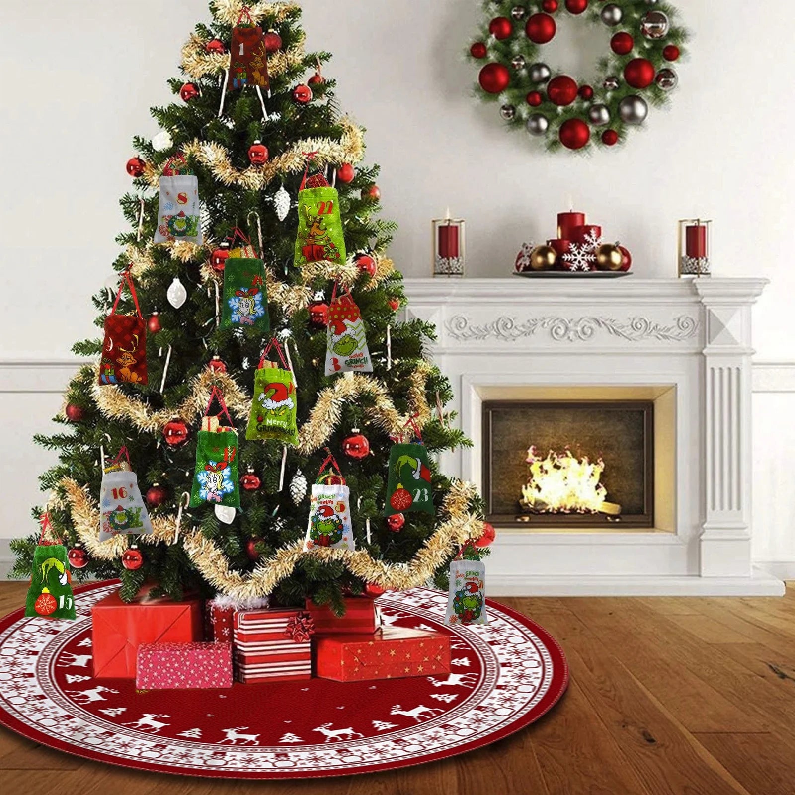 Christmas Tree Skirt - 35 Inch Extra Soft round Xmas Tree Skirt, Wrink Proof Non Slip Christmas Tree Skirts for Holiday Party Christmas Decorations